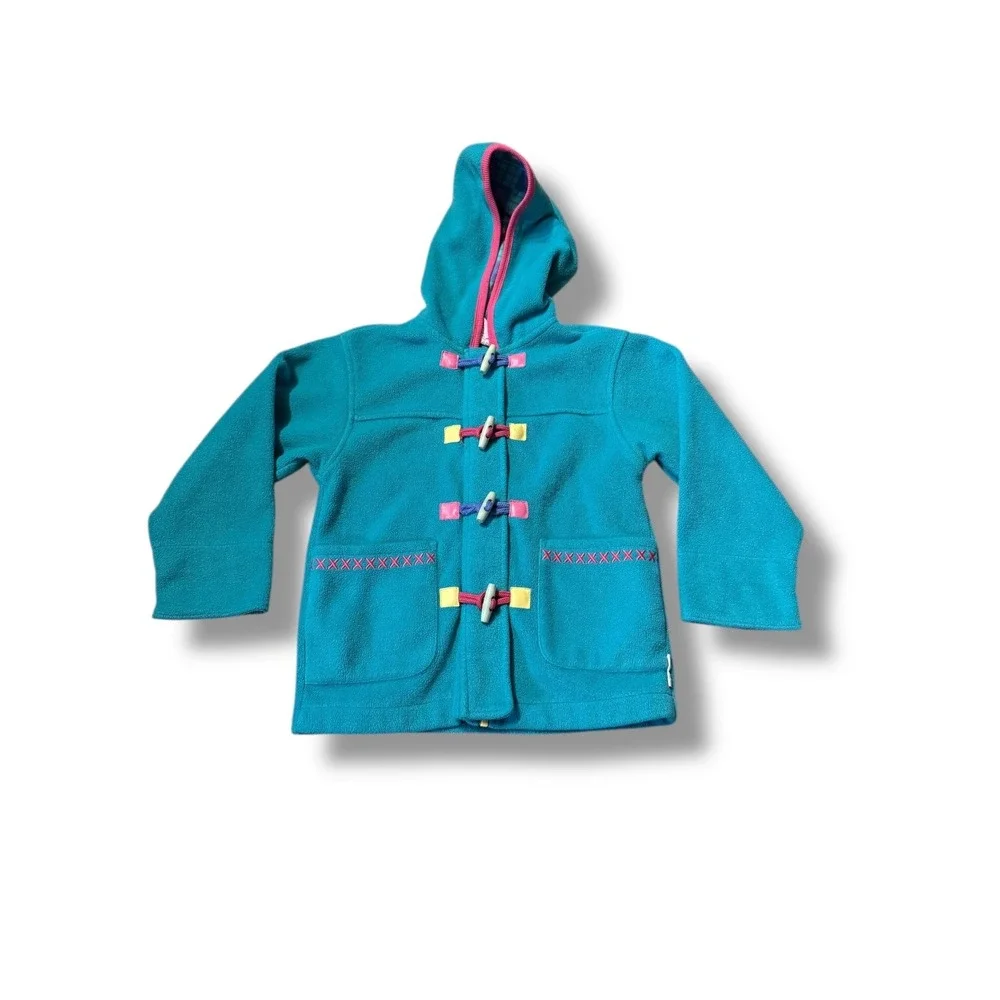 Vintage Gymboree Kids Toggle Fleece Jacket Sz Large Teal Hooded 1980s Colorblock
